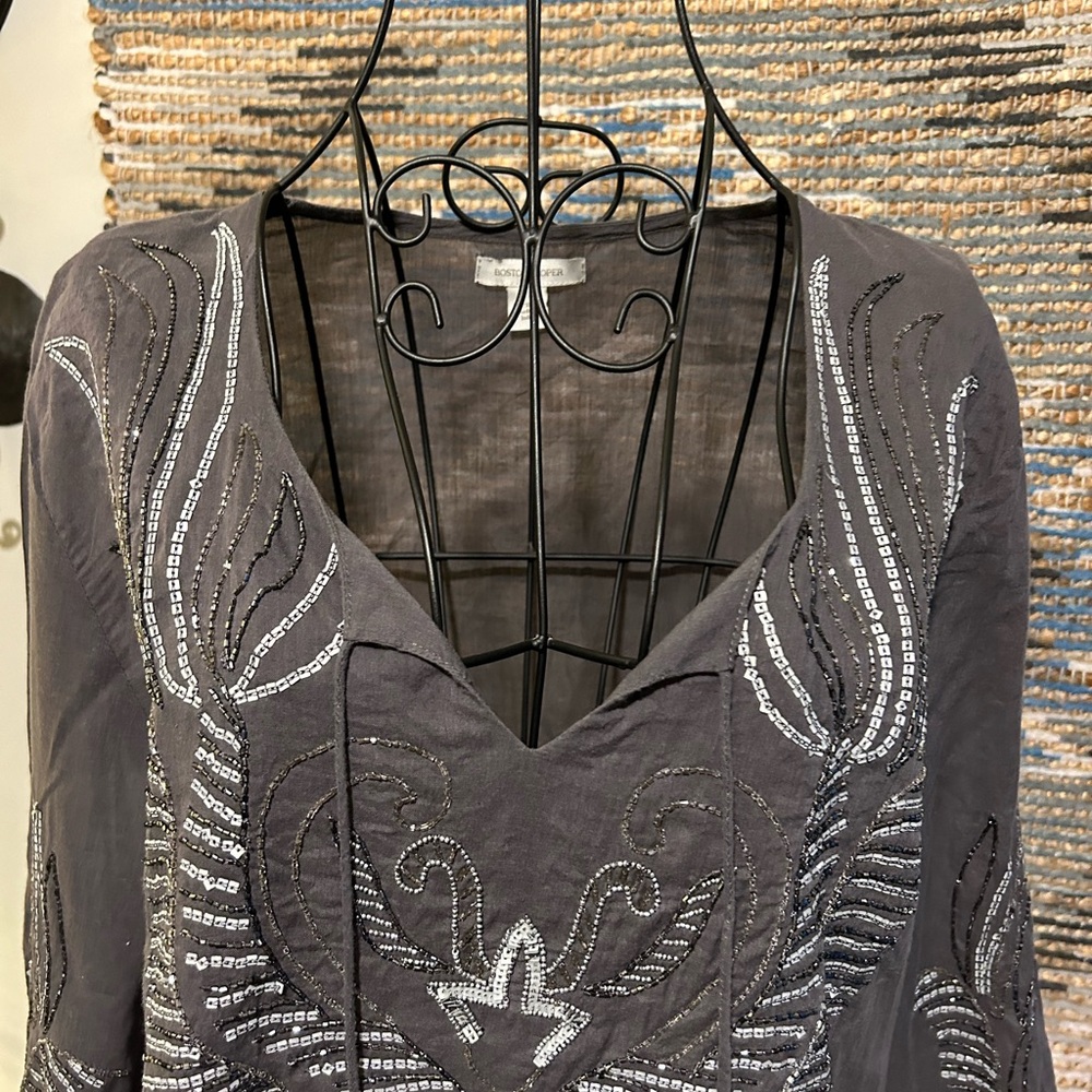 Boston Proper Beaded 3/4 Sleeve Boho Top - Picture 2 of 11